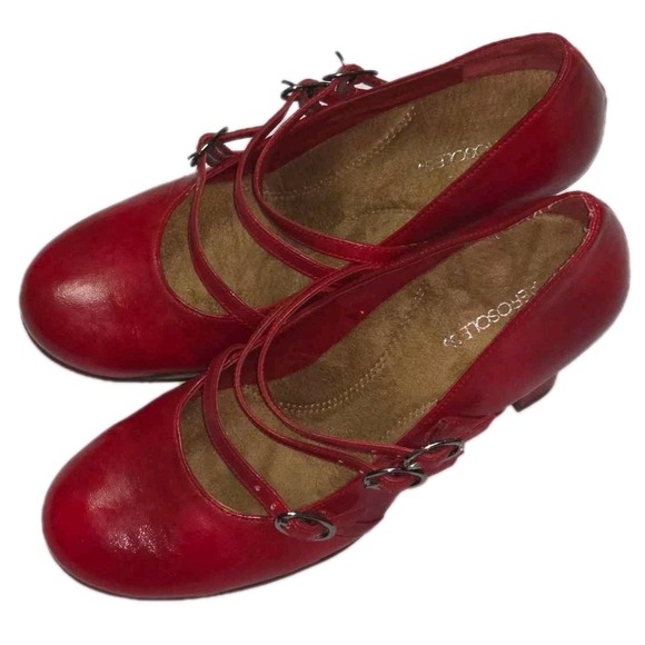 Aerosoles Red Patent Leather Mary Jane Flats Multi Strap Buckle Comfort - Picture 1 of 9